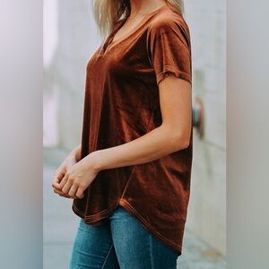 Amaryllis Velvet Tee Brown Copper Short Sleeve Loose Cut Relaxed Size 3X